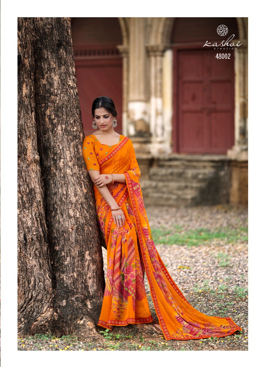 Kashvi Jasleen Fancy Wear Georgette Ethnic Wear Printed Saree Collection